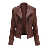 2021 Spring And Autumn Pu Faux Leather Jacket Women&amp;#39;s Leather Short Jacket Slim Lapel Thin Leather Jacket Women&amp;#39;s Motorcycle Set