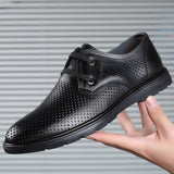 Genuine Leather Men Shoes Formal Dress Mens Shoes Casual Sturdy Sole lace up Black Man Loafers Breathable Male Footwear