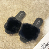 Woman Fur Shoes Women's Fashion Pure Color Simple Outer Wear Plush Slippers Indoor Home Plush Slippers