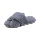 Women Home Furry Slippers Cross Faux Fur Ins Fashion Warm Soft Shoes New Indoor Cotton Slippers Thickened Leak-Toe Fur Slides