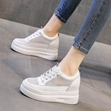 100% Genuine Leather Shoes Women Sneakers Spring Summer Mesh Shoes Women Platform Shoes Ladies Height Increasing 8.5cm A3566