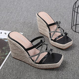 2022 Summer Shoes Women High Heels Sandals Open toe Fashion Ladies Party Shoes Brand Women Pumps Wedge Heel 9cm Black Blue A4126