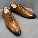 Hnzxzm Size 38 To 47 Mens Oxford Shoes Wingtip Genuine Calf Leather Luxury Brand Lace Up Business Office Brogue Dress Shoes for Men
