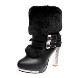 Hnzxzm Winter Shoes Women High Heels Boots Fashion Ladies Party Shoes Warm Fur Shoes Woman Super High Heel 10cm Black White