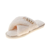 Women Home Slippers with Pearl Chain Faux Fur Ins Fashion Warm Soft Shoes Thickened Leak-Toe Fur Slides