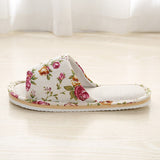 Simple Linen Indoor Home Slippers Casual Floral Flower Household Soft Slippers Spring Autumn Flip Flops Female Linen Slippers