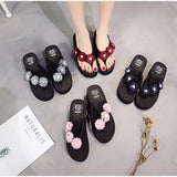 New Summer Women Bohemian Flip-Flops Handmade Daisy Lady Slippers Platform Ramp Non-Slip Outside Casual Beach Shoes