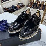 Hnzxzm British Style Classic Mens Business Casual Shoes Patent Leather Suede Wingtip Brogue Oxfords Black Flat Fashion Shoes for Men