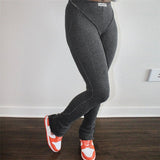 Women Unique Bright Line Casual Trousers   Decoration Irregular Shape Pants High Waist Stretchy Sporty Casualwear