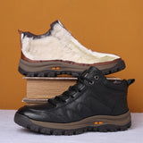 Hnzxzm Winter Men's Wool Fur Boots Outdoor Thick Composite Sole Casual Shoes Cowhide Leather Designer Sewing Ankle Boots