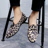 Luxury Suede Slippers Tassel Loafers Handmade Slip On Men Leopard Print Dress Shoes Designer Patchwork Men's Shoes