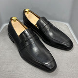 Hnzxzm Size 6 To 13 Classic Mens Penny Loafers Genuine Cow Leather Dress Shoes Brown Handmade Slip on Italian Style Office Formal Shoes