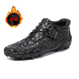 Famous Luxury Ankle Boots Mens Shoes Genuine Leather Shoes Loafer Cow Leather Crocodile Pattern Hasp Casual Shoes
