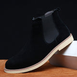 Hnzxzm High Quality Outdoor Winter Warm Plush Men Boots Elastic band Cow Suede Chelsea Non-slip Snow Handmade Ankle Shoes Big Size 47