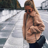 Hnzxzm Autumn Winter Jacket Female Coats New Fashion Korean Zip  Teddy Fur Women Coat Female Casual Jackets Woman Pusheen