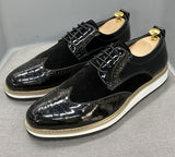 Hnzxzm British Style Classic Mens Business Casual Shoes Patent Leather Suede Wingtip Brogue Oxfords Black Flat Fashion Shoes for Men