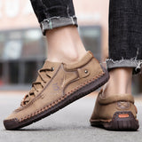 Hnzxzm Men Casual Sneakers Leather Outdoor Walking Shoes New Fashion Male Leisure Sewing Soft Driving Shoes Solid Colors Sneakers