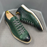 Hnzxzm European Style Men's Casual Shoes Real Cow Leather Green Black Fashion Designer Luxury Crocodile Print Street Flat Shoes for Men