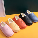 New Women Indoor Non-Slip Water-Proof Cotton Slippers Bag with Plush Warm Shoes Couple Dual-Use Cotton Slippers Men Home Shoes