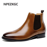 Flat Genuine Cow Leather Men Boots Autumn Winter Ankle Botas Fashion Footwear Slip on Shoes Men Business Casual High Top Shoes