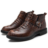 Men Casual Crocodile Pattern High Quality Genuine Leather Business Shoes Metal Buckle Decoration Motorcycle Ankel Boot Size39-47