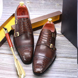 Hnzxzm Size 47 Size 13 Mens Dress Shoes Genuine Leather Double Buckle Monk Strap Men Shoes Snake Print Cap Toe Classic Italian Shoes