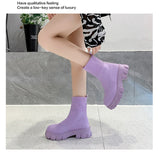 Hnzxzm Women Purple Knitted Ankle Boots Thick Soles Casual Large Spring New Women's Socks Boots Ladies Botas De Mujer Shoes