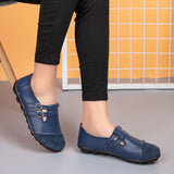 Women Genuine Leather Mules Casual Flats Metal Buckle Loafers Women Ballet Flats Patchwork Designed Zapatos De Mujer