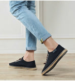 Hnzxzm Canvas Shoes Men Flat Casual Loafers Breathable Hemp Lazy Shoes Cool Young Man Footwear Slip-on Cloth Black Big Size 45 A1494