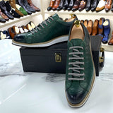 Hnzxzm European Style Men's Casual Shoes Real Cow Leather Green Black Fashion Designer Luxury Crocodile Print Street Flat Shoes for Men