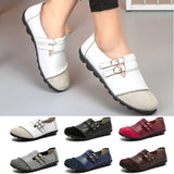 Women Genuine Leather Mules Casual Flats Metal Buckle Loafers Women Ballet Flats Patchwork Designed Zapatos De Mujer