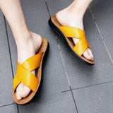 Hnzxzm Big Size 38-47 Leather Summer Men Slippers Beach Slides Comfort Casual Shoes Fashion Man Flip Flops Hot Sell Footwear
