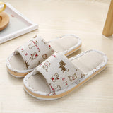 Simple Linen Indoor Home Slippers Casual Floral Flower Household Soft Slippers Spring Autumn Flip Flops Female Linen Slippers