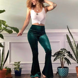 Women Pants Y2k Velvet Flares High Waist Flare Pant Spring Summer Festival Clothes Stretchy Trousers Hippie Boho Tight Bottoms