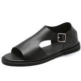Hnzxzm New Summer Men Sandals Leisure Beach Men Casual Shoes Genuine Leather Men's Sandals Buckle Mens Roman Sandals