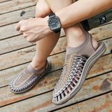 Hnzxzm Summer Men's Sandals Beach Shoes Handmade Weaving Design Breathable Casual Beach Shoes Lightweight Soft Bottom Outdoor Sandals