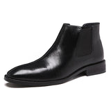 Autumn Winter Men's Chelsea Boots Leather Casual Shoes Male British Style Slip-on Wedding Dress Short Boot For Man