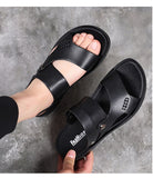 Hnzxzm New Summer Shoes Men Sandals Flat Soft Leather Mens Summer Holiday Shoes Brand Male Beach Sandals Non-slip Black A4624