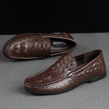 Men Casual Shoes Genuine Leather Crocodile pattern cowhide Luxury Brand Fashion Breathable fashion Shoes Slip On soft Moccasins