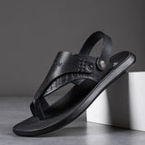 Hnzxzm Genuine Leather Summer Shoes Men Sandals Flip Flops Flat Mens Beach Sandals Male Summer Holiday Shoes Black Footwear A4484