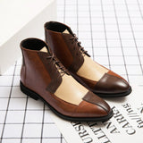 Men British Ankle Boots Multicolor PU Classic Square Toe Low Heel Lace Up Fashion Versatile Casual Party Daily Dress Shoes