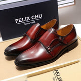 Classic Genuine Leather Men's Double Monk Strap Dress Shoes Black Burgundy Party Wedding Formal Business Office Shoes for Men