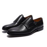 Classic Genuine Leather Men's Double Monk Strap Dress Shoes Black Burgundy Party Wedding Formal Business Office Shoes for Men