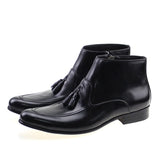 European Style Genuine Leather Men Ankle Boots High Top Zipper Tassel Boots Comfortable Mens Dress Shoes Black Brown