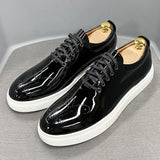 Men Casual Shoes Genuine Patent Leather Black Lace Up Breathable Luxury Office Business Italian Style Flat Oxford Shoes for Men