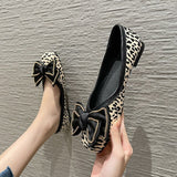 Spring Summer Leopard Shoes Women Flats Butterfly knot Elegant Office Lady Shoes Flat Brand Ladies Single Shoes A4240