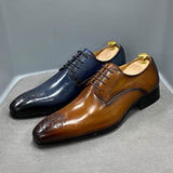 Classic Business Shoes Men Oxford Derby Genuine Leather Pointed Toe Fashion Lace Up High Quality Office Wedding Formal Shoe Male