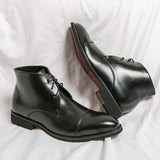 Red Sole Men Ankle Boots Square Toe Lace-up Business Chelsea Boots Men Handmade Black Shoes Men