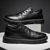 New Autumn Early Winter Shoes Men Footwear Fashion Cool Young Man Brogue Shoes Brand Male Footwear Pure Black A2839