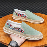 New Fashion Men Canvas Shoes Flat Soft Comfortable Mens Casual Shoes Brand Casual Man Loafers Cloth Black Green A4766